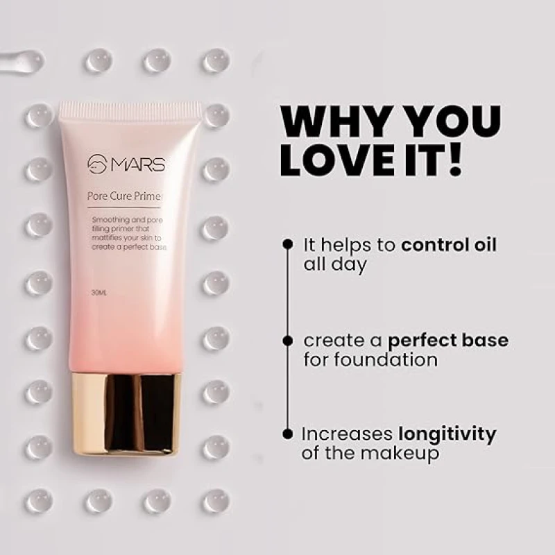 MARS Pore Cure Primer | Smooth Base | Long Lasting Makeup Primer with Oil Control (30ml) thumbnail 5